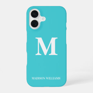 Minimalistisch Monogram Turquoise Blau Initiaal Mo iPhone 16 Hoesje