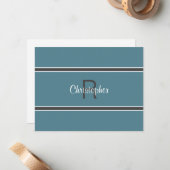 Minimalistisch Monogram Turquoise Grijs Heren Notitiekaartje (Voorkant / Achterkant in situ)