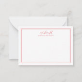 Minimalistisch monogram twee-rand deegroze notitiekaartje (Voorkant)