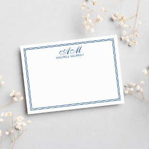 Minimalistisch Monogram Twee Rand Navyblauw Notitiekaartje