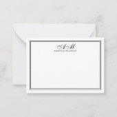Minimalistisch Monogram Twee Rand Zwart-wit Notitiekaartje (Voorkant)