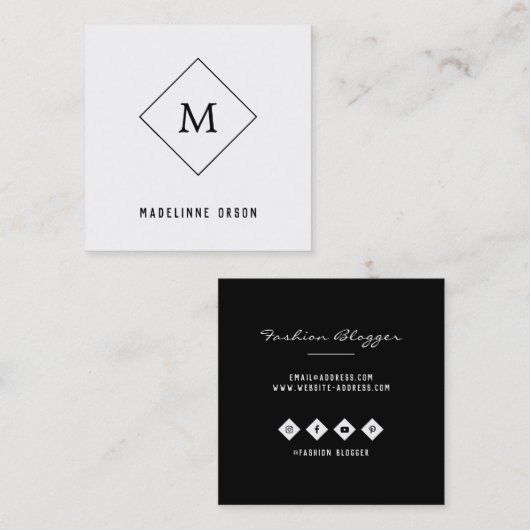 Minimalistisch monogram vierkante visitekaartje (Voorkant / Achterkant)
