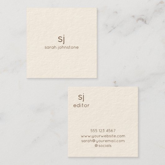 Minimalistisch monogram vierkante visitekaartje (Voorkant / Achterkant)