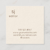 Minimalistisch monogram vierkante visitekaartje (Achterkant)