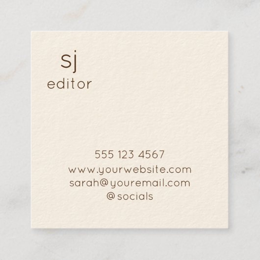 Minimalistisch monogram vierkante visitekaartje (Achterkant)