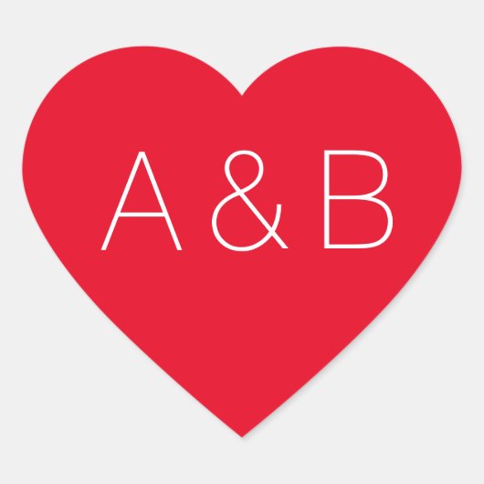 Minimalistisch monogram voor rode initialen hart sticker (Voorkant)