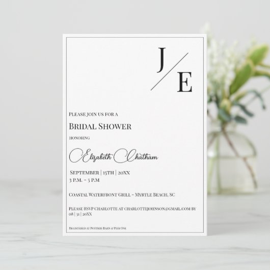 Minimalistisch monogram Vrijgezellenfeest | Wit Kaart (Staand voorkant)