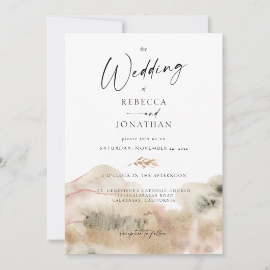 Minimalistisch monogram Waterverf bruiloft Kaart (Achterkant)