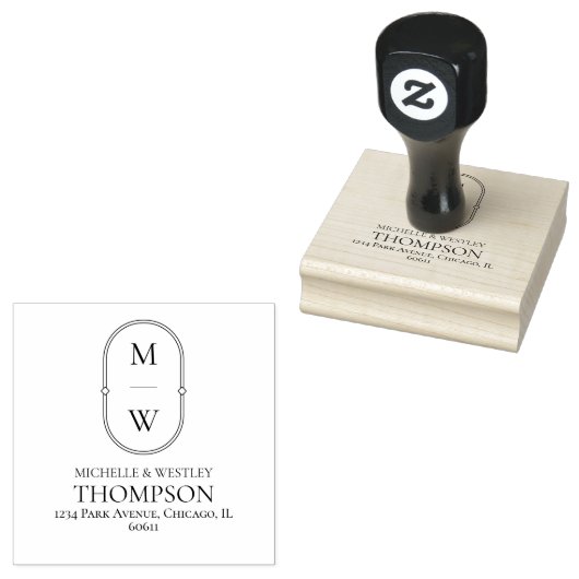 Minimalistisch Monogram Weduwkeeradres Rubberstempel (Gestempeld)