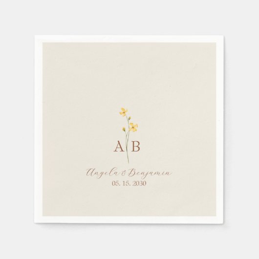 Minimalistisch Monogram Wilde Bloemen Bruiloft Servet (Voorkant)