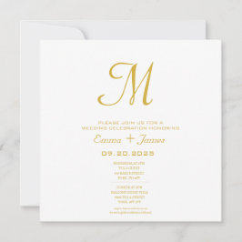 Minimalistisch Monogram Wit Goud Bruiloft Uitnodig