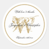 Minimalistisch Monogram Witte Bruiloft Envelop Afd Ronde Sticker (Voorkant)