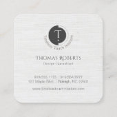 Minimalistisch Monogram | Witte Jute Vierkante Visitekaartje (Achterkant)