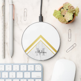 Minimalistisch monogram witte marmer Gold Chevron