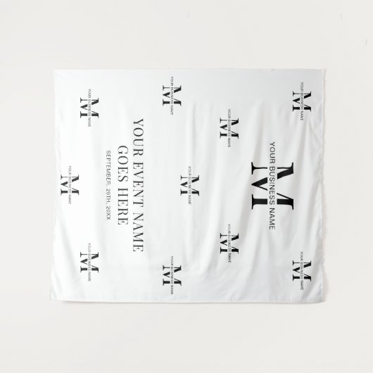 Minimalistisch Monogram Zakelijk evenement in zwar Wandkleed (Voorkant (horizontaal))