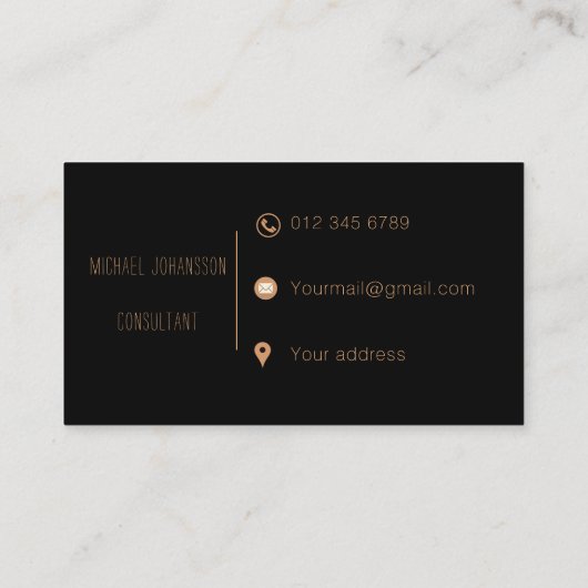 Minimalistisch monogram zwart en goud visitekaartje (Achterkant)