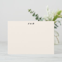 Minimalistisch Monogram Zwart en Ivoorkleurig Trou Bedankkaart