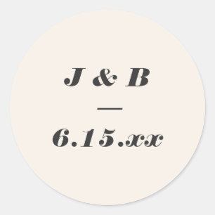 Minimalistisch Monogram Zwart en Ivoorkleurig Trou Ronde Sticker