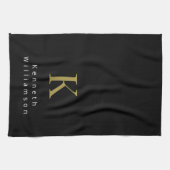Minimalistisch Monogram Zwart Goud Wit Modern Here Theedoek (Horizontaal)