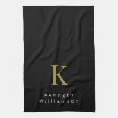 Minimalistisch Monogram Zwart Goud Wit Modern Here Theedoek (Verticaal)