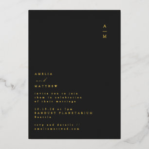 Minimalistisch Monogram Zwart Gouden Typografie Tr Folie Uitnodiging