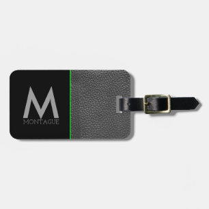 Minimalistisch Monogram Zwart Leer & Lime Groen Bagagelabel