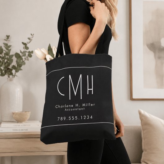 Minimalistisch Monogram Zwart Modern Professioneel Tote Bag