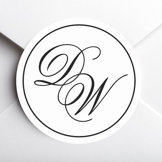 Minimalistisch Monogram Zwart Wit 2 Initialen Scri Ronde Sticker