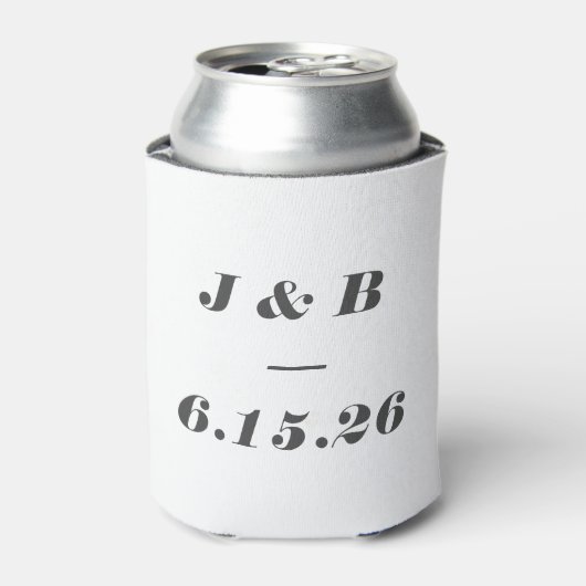 Minimalistisch Monogram Zwart Wit Aangepaste Trouw Blikjeskoeler (Blikje Voorkant)