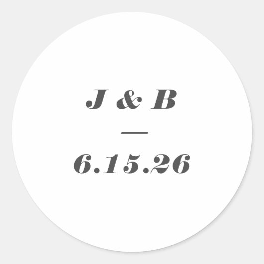 Minimalistisch Monogram Zwart Wit Aangepaste Trouw Ronde Sticker (Voorkant)