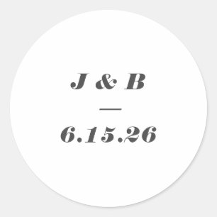 Minimalistisch Monogram Zwart Wit Aangepaste Trouw Ronde Sticker