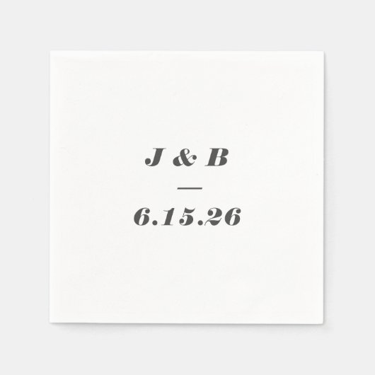 Minimalistisch Monogram Zwart Wit Aangepaste Trouw Servet (Voorkant)