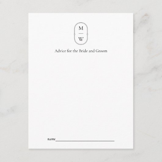 Minimalistisch Monogram Zwart-wit bruiloft Advieskaart (Voorkant)