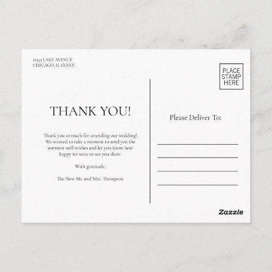 Minimalistisch Monogram Zwart Wit Bruiloft Dank u Briefkaart (Achterkant)