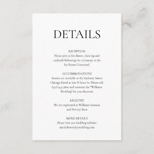 Minimalistisch Monogram Zwart-wit bruiloft Details Informatiekaartje (Voorkant)