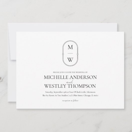 Minimalistisch Monogram Zwart-wit bruiloft Kaart (Voorkant)