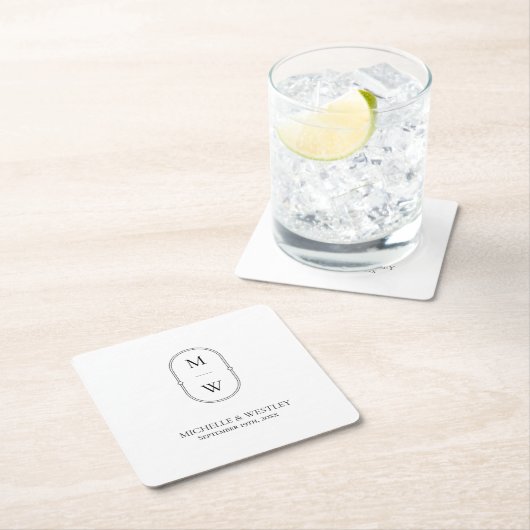 Minimalistisch Monogram Zwart-wit bruiloft Kartonnen Onderzetters (Insitu)