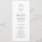 Minimalistisch Monogram Zwart-wit bruiloft Programmakaart (Voorkant)