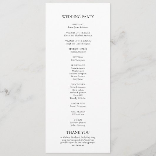 Minimalistisch Monogram Zwart-wit bruiloft Programmakaart (Achterkant)