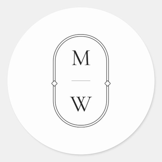 Minimalistisch Monogram Zwart-wit bruiloft Ronde Sticker (Voorkant)