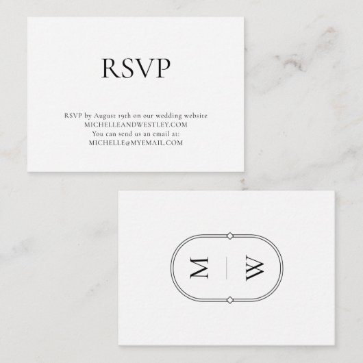 Minimalistisch Monogram Zwart-wit Bruiloft RSVP Informatiekaartje (Voorkant / Achterkant)