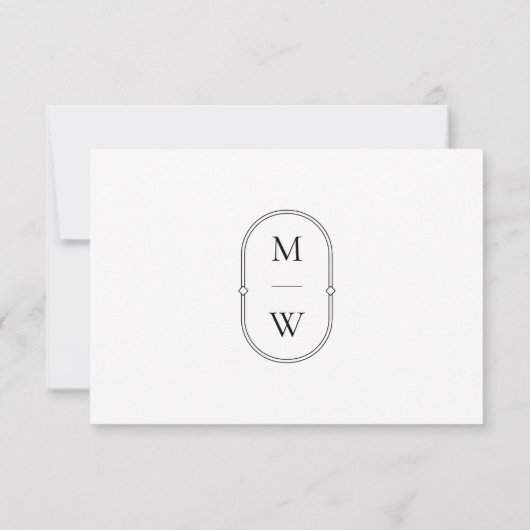 Minimalistisch Monogram Zwart Wit Bruiloft RSVP Ka (Achterkant)