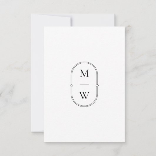 Minimalistisch Monogram Zwart Wit Bruiloft RSVP Ka (Achterkant)