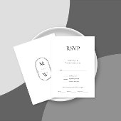 Minimalistisch Monogram Zwart Wit Bruiloft RSVP Ka