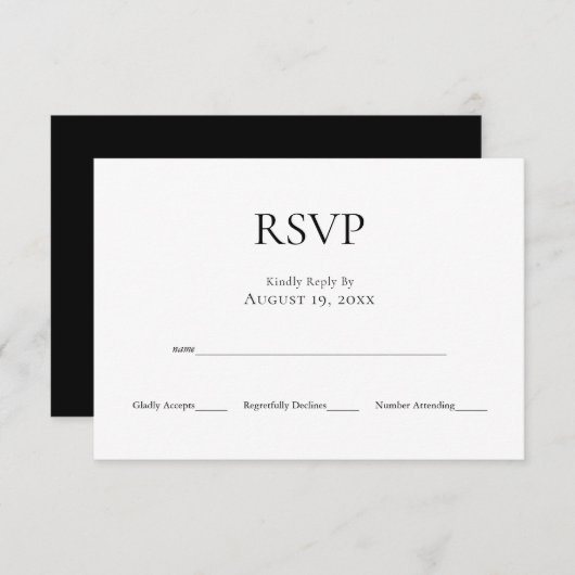 Minimalistisch Monogram Zwart Wit Bruiloft RSVP Ka (Voorkant / Achterkant)