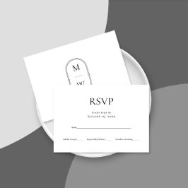 Minimalistisch Monogram Zwart Wit Bruiloft RSVP Ka Kaartje