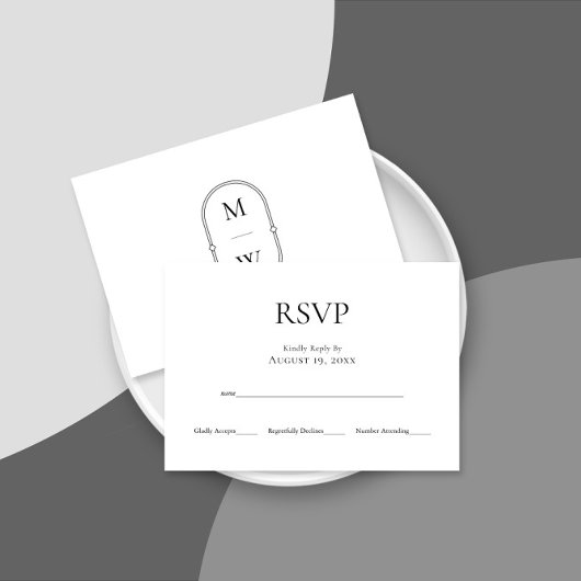 Minimalistisch Monogram Zwart Wit Bruiloft RSVP Ka Kaartje