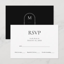 Minimalistisch Monogram Zwart Wit Bruiloft RSVP Ka Kaartje