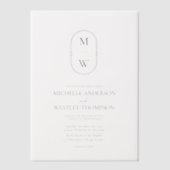 Minimalistisch Monogram Zwart-wit bruiloft Vellum Uitnodigingen (Voorkant)