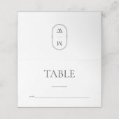 Minimalistisch monogram zwart-wit huwelijk plaatskaartje (Buitenkant ongevouwen)